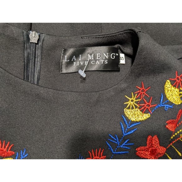 Lai Meng five cats Colorful‎ Embroidered black dress size S - Picture 5 of 9